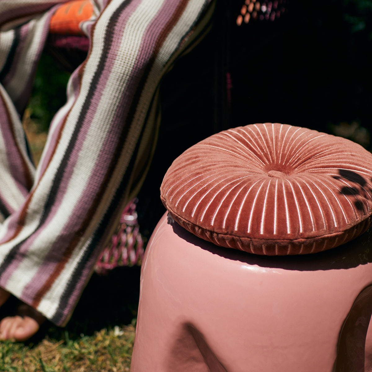 Burgandy Round Ripple Cushion