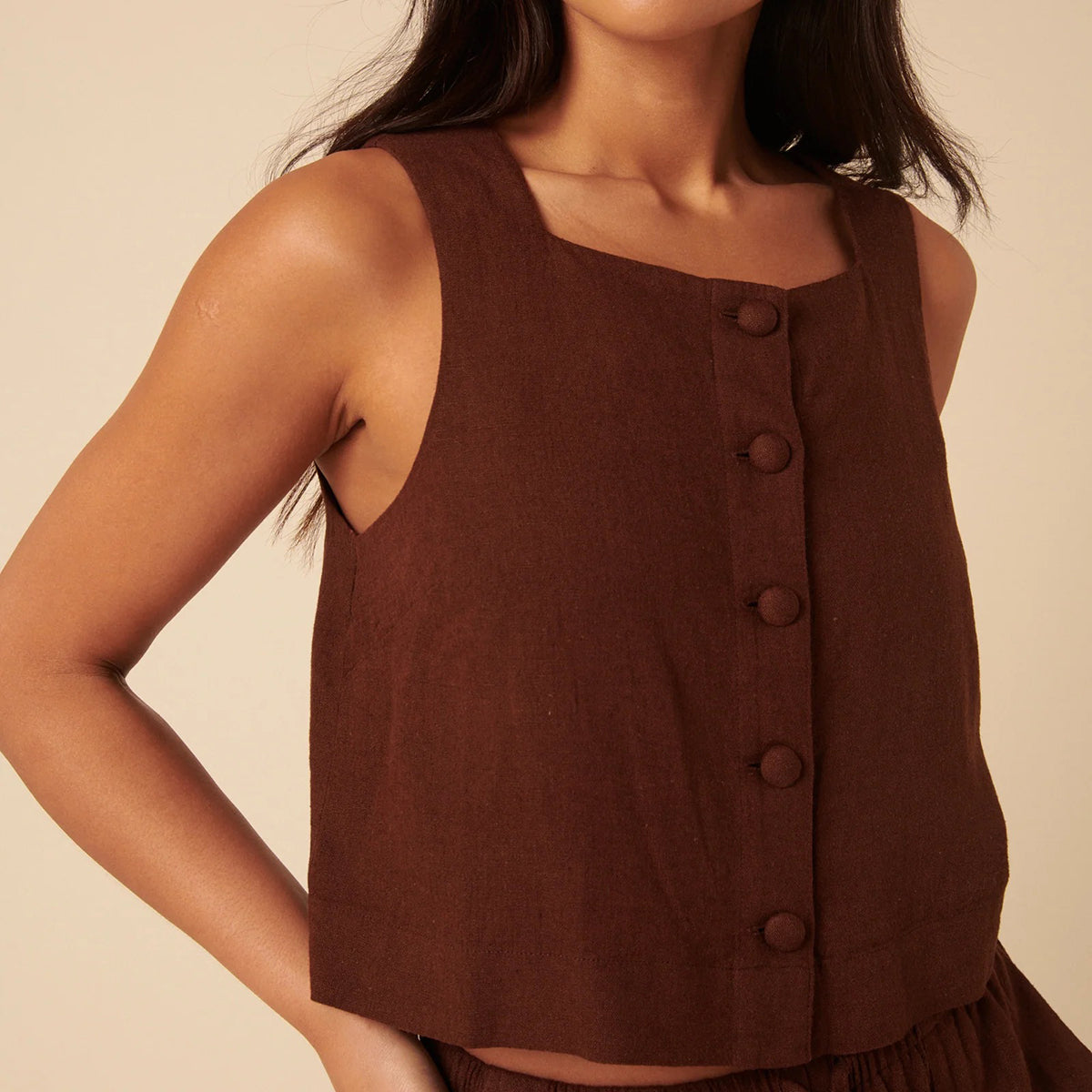 Brown Sammie Button Tank
