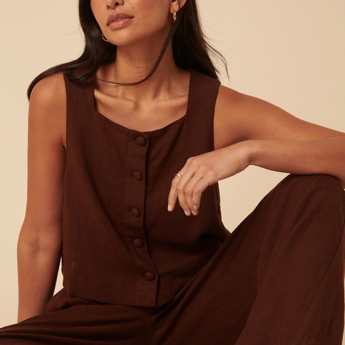 Brown Sammie Button Tank