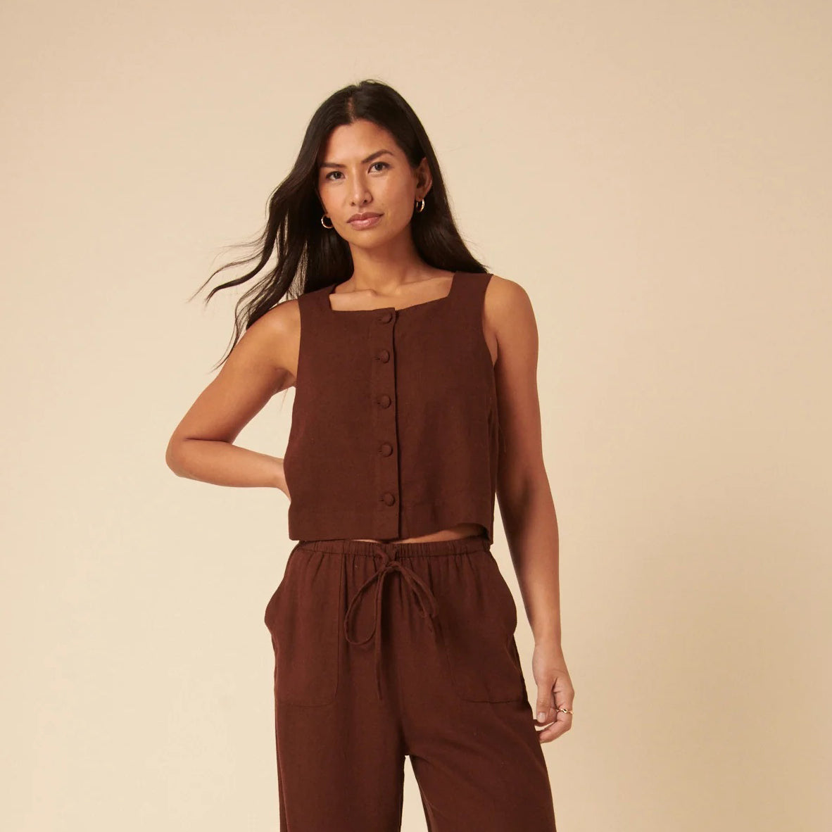 Brown Sammie Button Tank