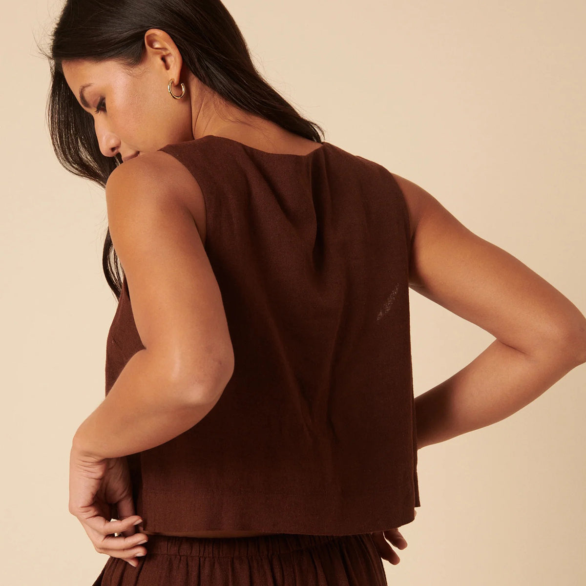 Brown Sammie Button Tank