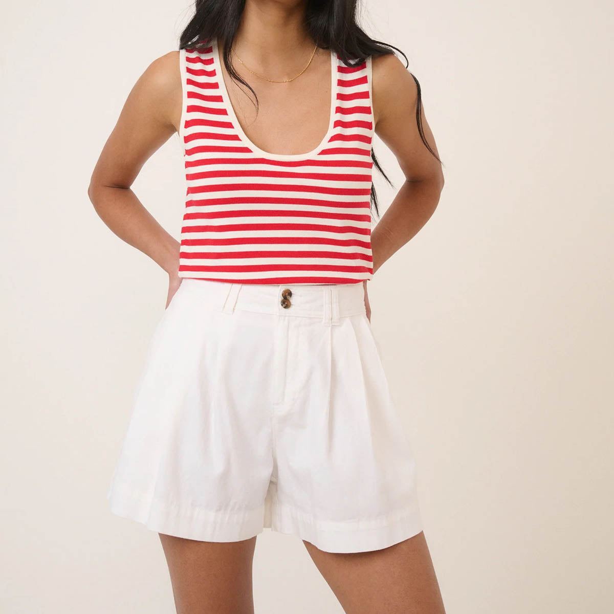 White Pleated High Waisted Short