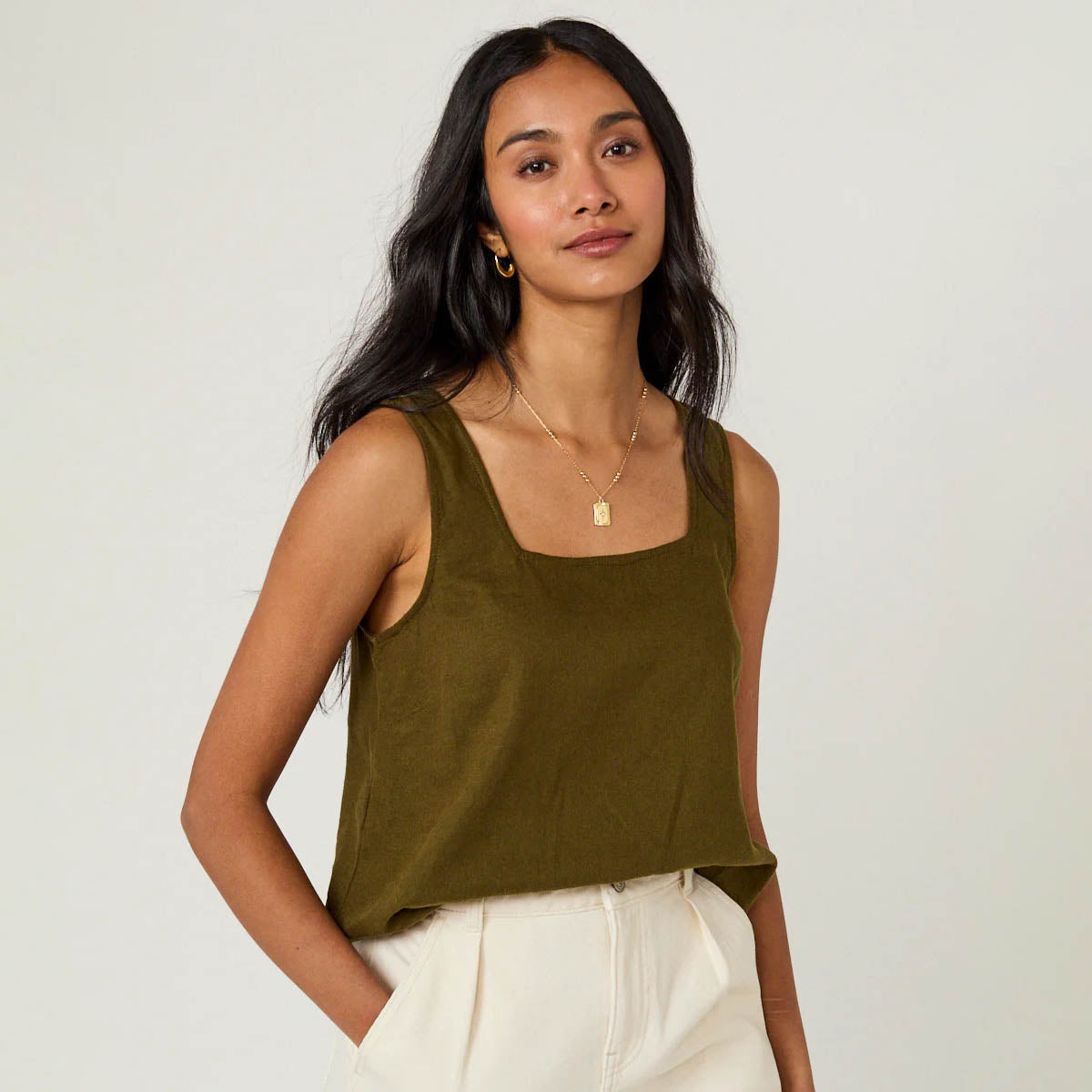 Khaki Green Linen Stanley Top