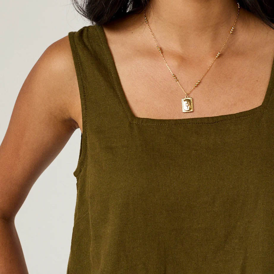 Khaki Green Linen Stanley Top