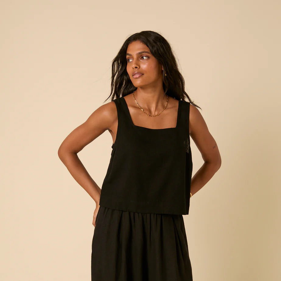 Black Linen Stanley Top