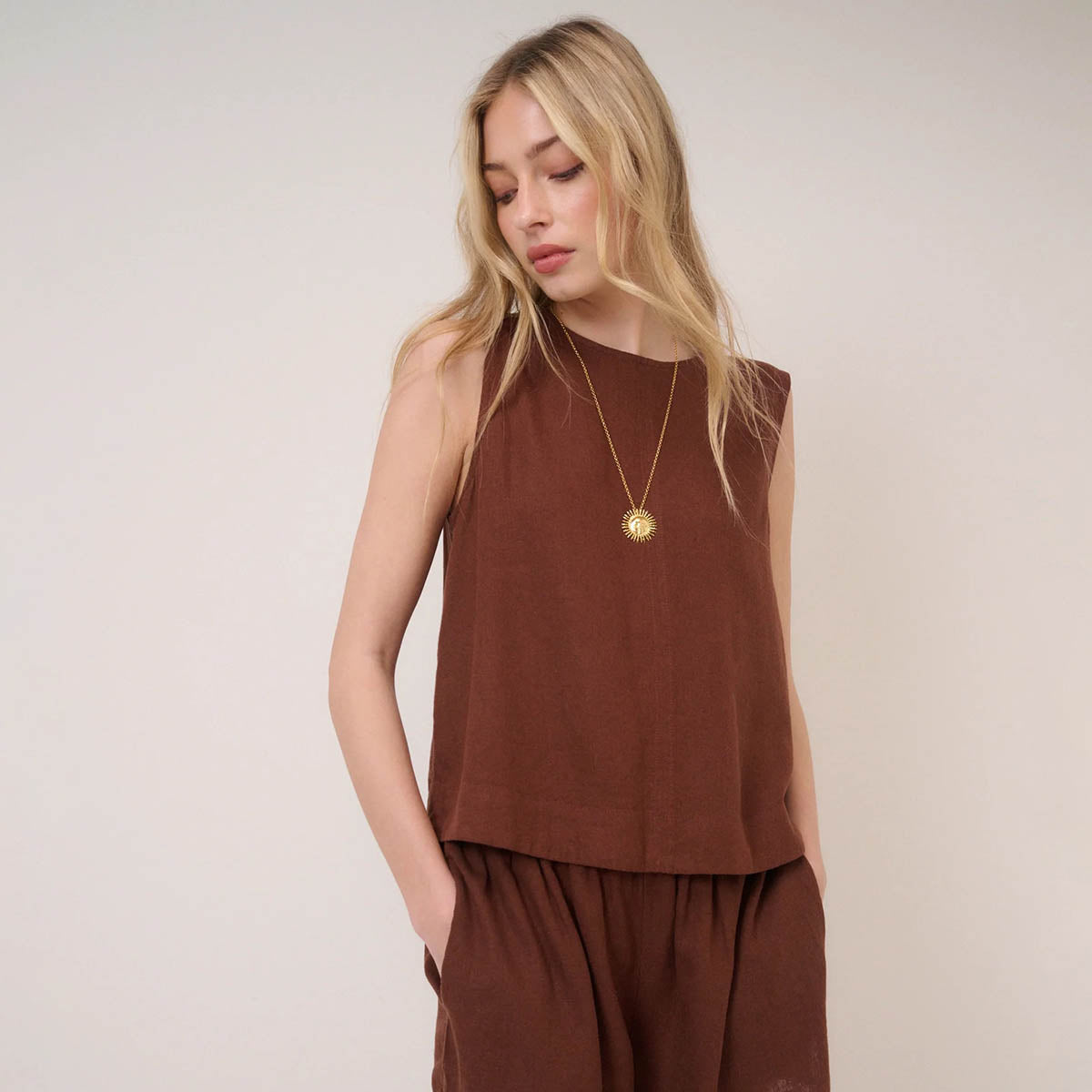 Brown Linen Stirling Tank Top