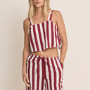 Burgundy Striped Sleeveless Linen Pillar Top