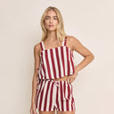 Burgundy Striped Sleeveless Linen Pillar Top