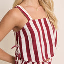 Burgundy Striped Sleeveless Linen Pillar Top