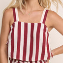 Burgundy Striped Sleeveless Linen Pillar Top
