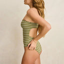 Olive Vista Stripe Strapless One Piece