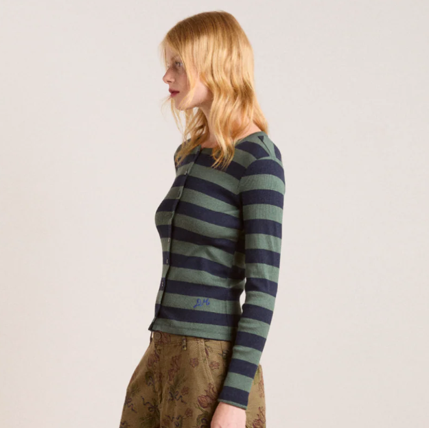 Green/Navy Stripe Sybil Crew Cardigan