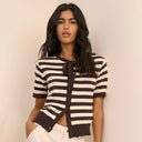 Brown Stripe Tie Neck Cardigan