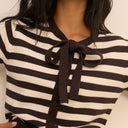 Brown Stripe Tie Neck Cardigan