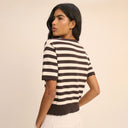 Brown Stripe Tie Neck Cardigan