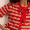 Red Stripe Tie Neck Cardigan