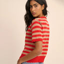 Red Stripe Tie Neck Cardigan
