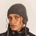 Charcoal Cashmere Turn Up Tie Beanie