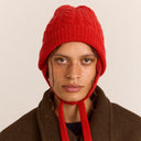 Red Cashmere Turn Up Tie Beanie