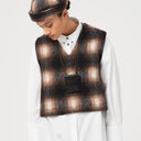 Sepia/Cream Felted Check Pull Over Vest