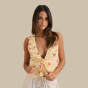 White Wildflower Tie Front Top