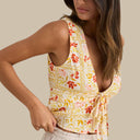 White Wildflower Tie Front Top